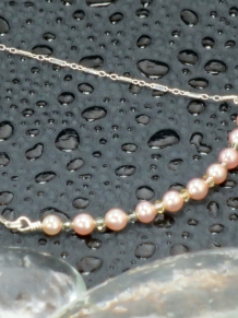 Opalescent Glass Pearls, Bar Necklace, Roseline, Sterling Silver