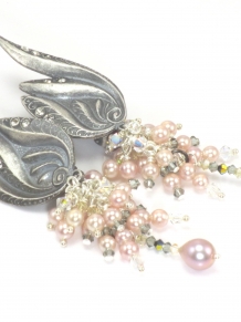 Art Nouveau - Vintage glass Japanese pearls 1950 Roseline, Clip backs