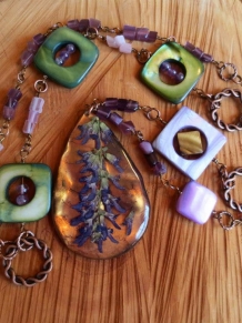 Copper Resin Pendant with Flowers Necklace