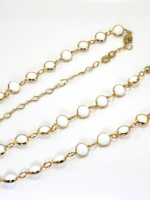 White Milk Glass and Pyrite Gold Necklace