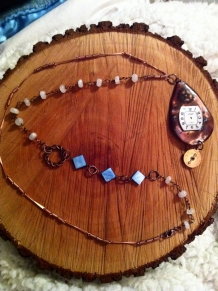 Hand Made Resin Pendant with mother of pearl and copper chain